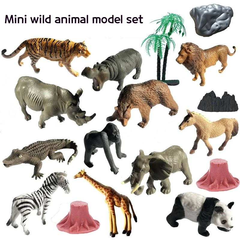 

New Simulation Mini Wild Animal Set Model Giraffe Zebra Panda Gorilla Lion Elephant Ornaments Birthday Holiday Boy Toys