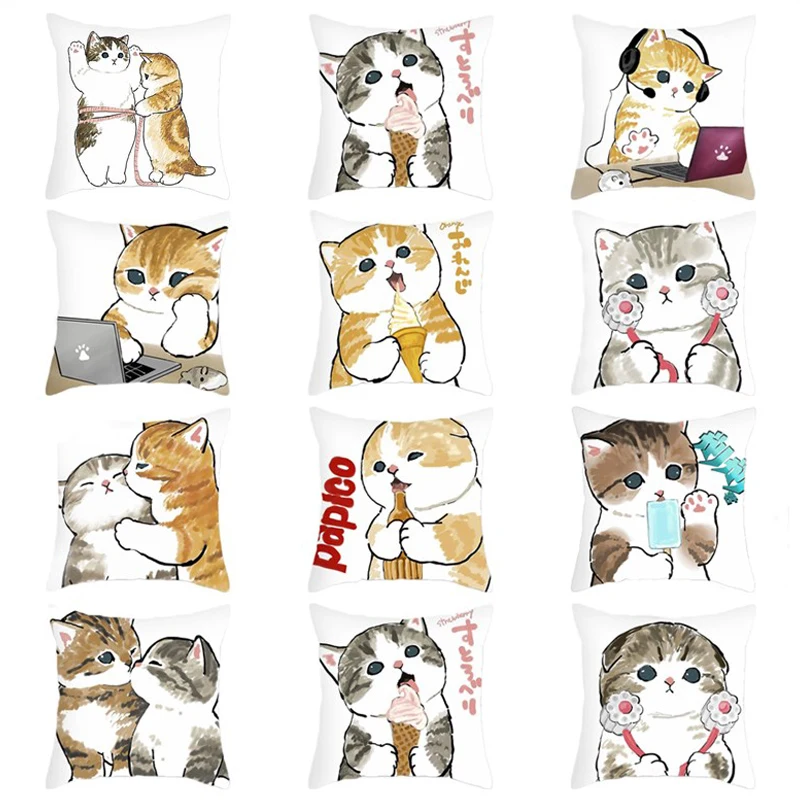 

45*45cm Nordic Cartoon Cat Decorative Pillow Case Kawaii Kitten Print Cushion Cover Home Living Room Sofa Car Pillowcase Decor