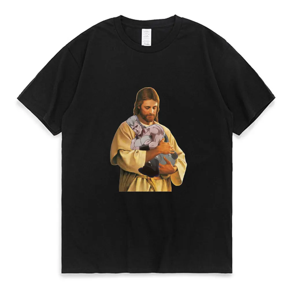 

Polnareff and The Holy Corpse Jojos Bizarre Adventure Jojo Polonaff Jesus Anime Funny Print T-Shirt Men Summer Unisex Tee Shirt