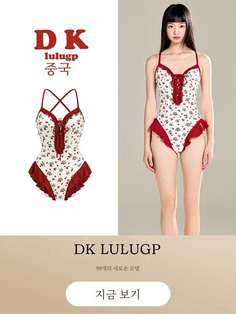 Rose Story Liu Yifei Same Купальник Красный Ретро Высококачественный Pure Desire Wind Цельный