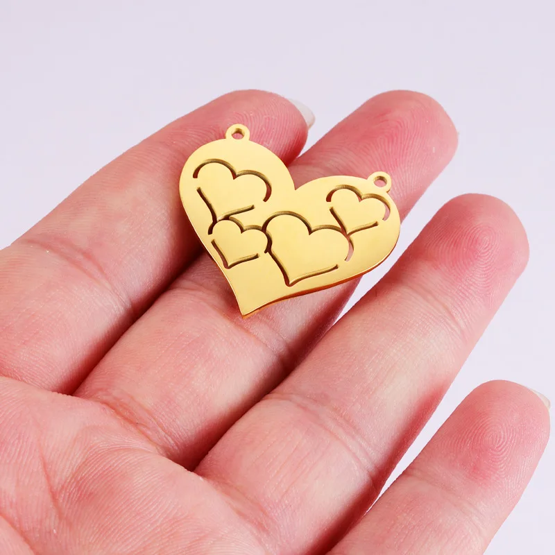5pcs Stainless Steel Mirror Polish Heart Hollow Out Love-shape Pendant Wholesale DIY Couple Jewelry Making Finding Accessories
