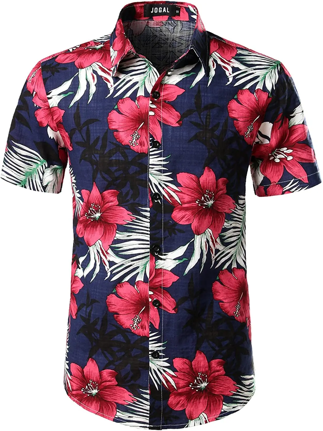 Mens Flower Casual Button Down Short Sleeve Hawaiian Shirt 70% Cotton and 30% Viscose Single Row Casual Shirt