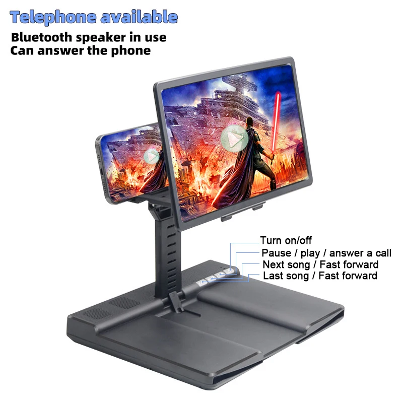 

3D Cell Phone Screen Magnifier HD Video Amplifier Stand Bracket with Bluetooth Speaker BT 5.0 Screen Amplifier Holder Adjustable