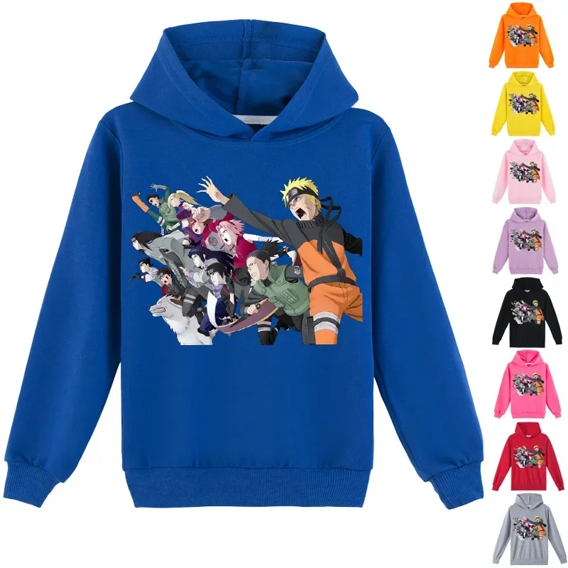 

Новинка Осень-зима детская модная повседневная толстовка с принтом Аниме Наруто для мальчиков и девочек Свободная Толстовка с капюшоном