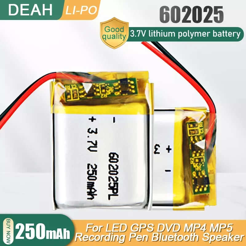 

602025 3.7V 250mAh Lithium Polymer Li-ion Rechargeable Battery For Camera LED Smart Watch Bluetooth Earphone Speaker Li-Po Cell