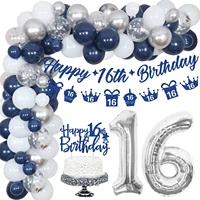 navy blue silver 161821304050th birthday decoration kit happy 16th banner cake topper boy or girl birthday party supplies