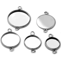 20pcs 8101214mm stainless steel double circle round pendant blank jewelry with bezel setting tray cameo cabochons accessories
