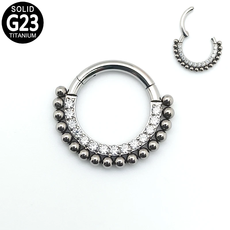 

G23 Titanium Nose Ring Hoop Septum Clicker Piercing Front Zircon Balls Ear Cartilage Tragus Helix Earring Hinged Segment Jewelry