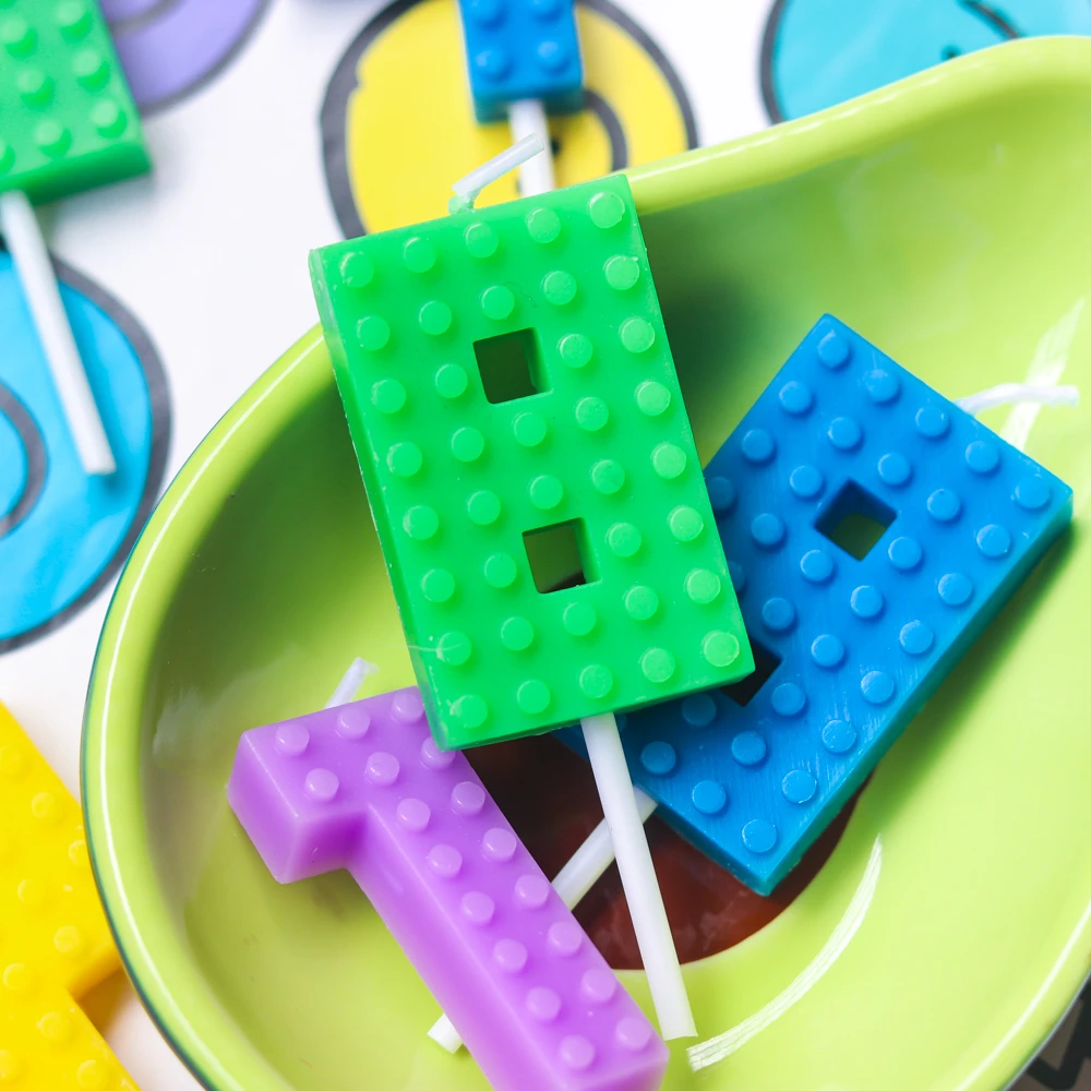 Цветные контрастные Блоки Lego цифровая свеча ретро-торт Топпер фотоштепсельный