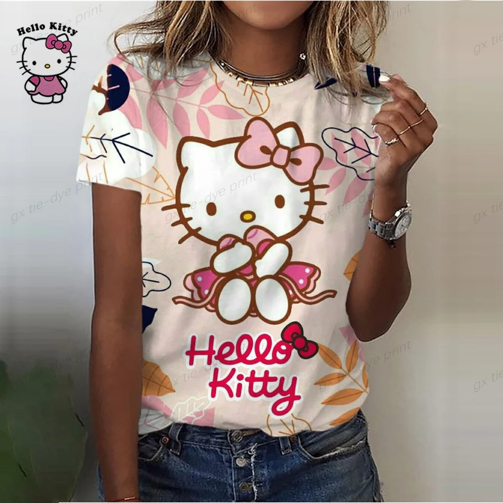 

Женская футболка с коротким рукавом, круглым вырезом и принтом Hello Kitty
