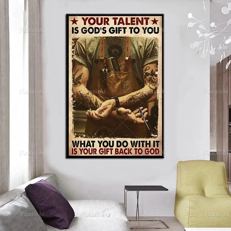 

Your Talent Is God'S Gift To You Is Your Gift Back To God Hairdresser Canvas Painting Wall Art Print Poster Modular Home Decor