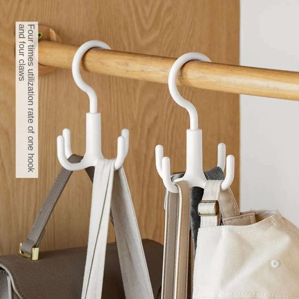 

Tie Hanger Cloth Rack Storage Hook Nail-free Shelf Storage Rotating Four-claw Hook Multifunction Plastic Hanger 4 Hook