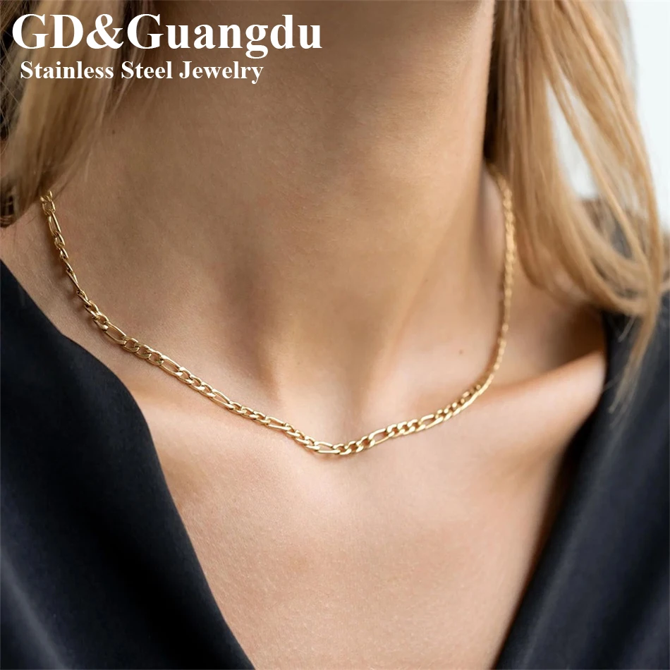 

GD Figaro Chains Choker Stainless Steel Statement Necklace for Men Women Colar Gift Jewelry Cuban Chain Bijoux 4MM/6MM/8MM