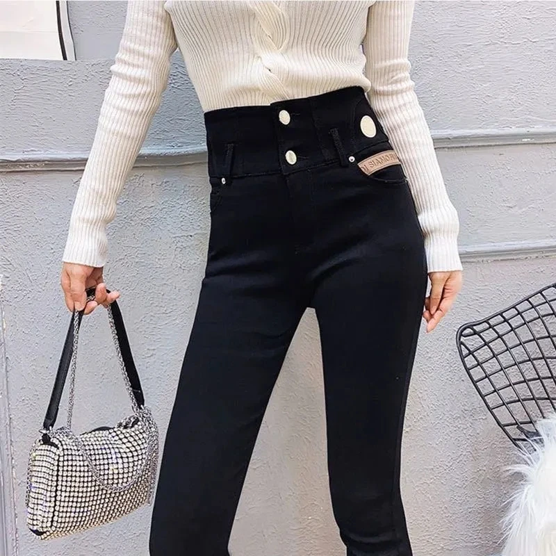 

Streetwear Women's Skinny Pants Slim Fit New Korean Fashion High Waisted Black Pencil Trousers Pantalones De Mujer Cintura Alta