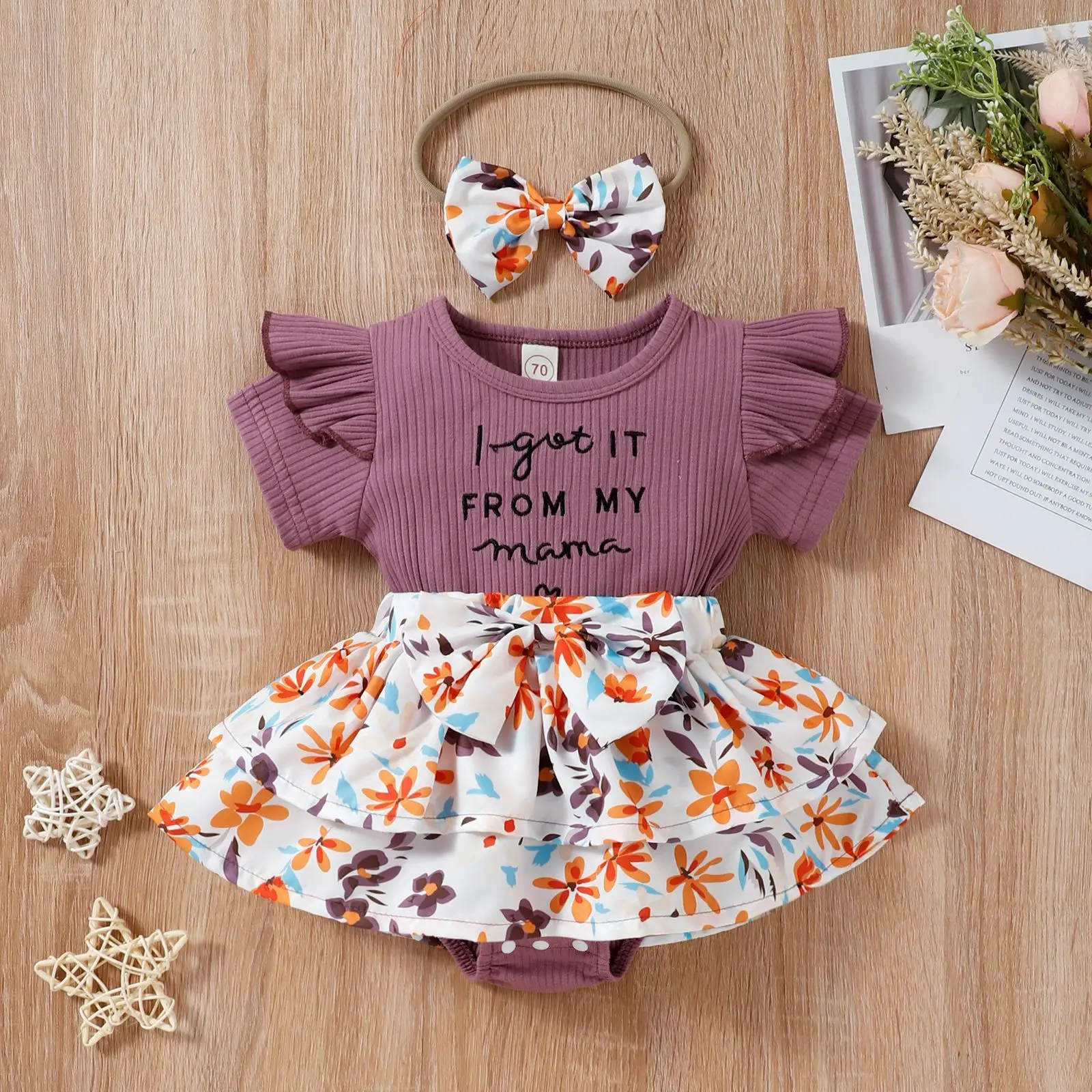

2022 Baby Clother for Girls Infant Casual Bodysuit Children Solid Letter Stitching Floral Romper Toddler Summer Cute Jumpsuit