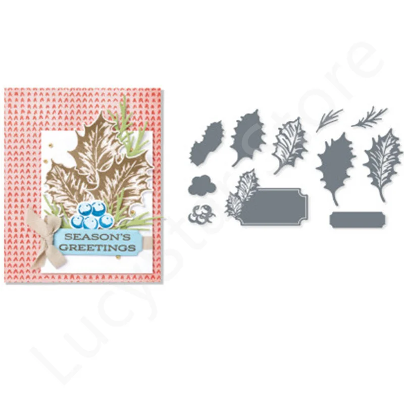 

LEAVES HOLLY Clear Stamps and Metal Cutting Dies New 2022 For DIY Scrapbooking Paper Card Album Craft Handmade Christmas Stencil