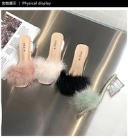 new summer fluffy peep toe sexy high heels women shoes fur feather lady fashion wedding slip on pink square toe women sandals