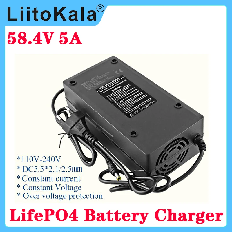 

LiitoKala 58.4V 5A Charger Smart Suitable For 16s 51.2V Outdoor LiFePO4 Battery Electric Car Safe And Stable 58.4v 5a