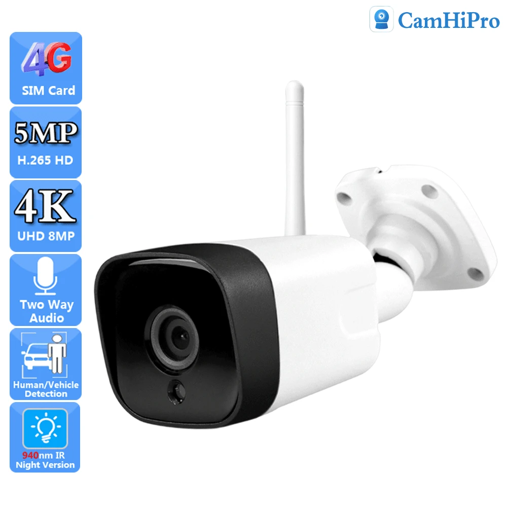 

Wireless 4K 8mp 3G 4G SIM Card Security IP Camera Wifi Two Way Audio HD 5MP Bullet 940nm Invisible IR Light Human Car Detection