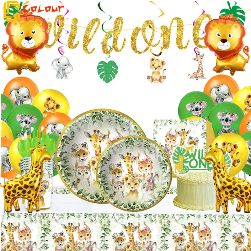 

Джунгли для вечеринки, лес, искусственное украшение, одноразовая посуда с животным рисунком, Детские праздвечерние чные принадлежности для...