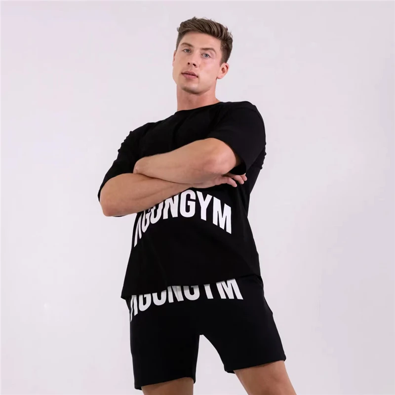 

New Casual Loose T Shirt Men Gym Fitness Cotton T-Shirt Male Fashion Print Short Sleeve Tees Tops Summer Sport Workout Clothing