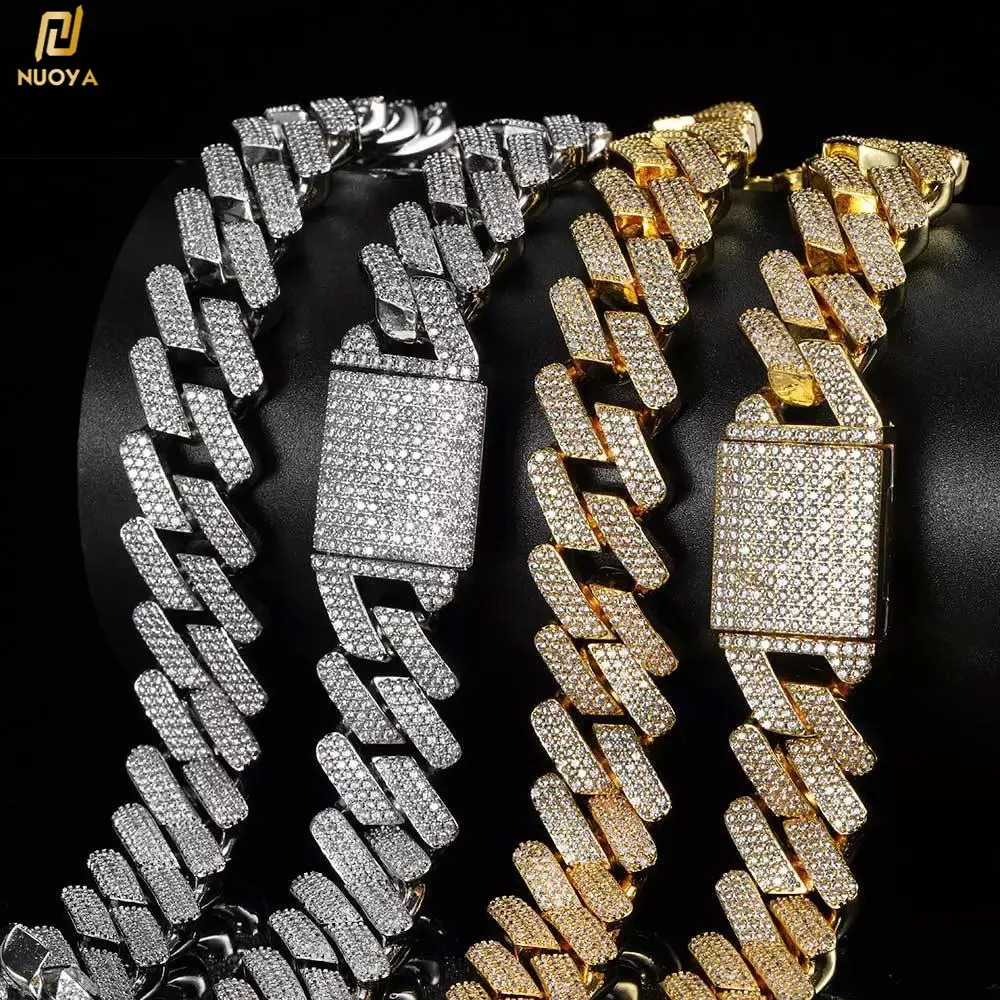 

Men's Hip Hop Jewelry 18mm Width Copper Inlaid Zircon Prong Cuban Chain Box Buckle Diamond Necklace
