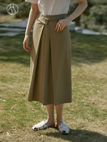 dushu asymmetrical waist skirt summer mid calf a line skirts slightly fat lady high waist thin dress office lady solid bottom