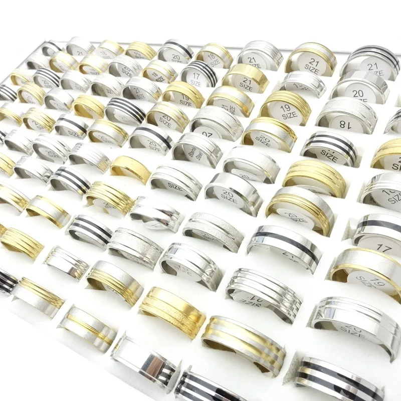 

20pcs/Lot Mix Stainless Steel Rings For Man Fashion Jewelry Stripe Women Finger Accessories Party Gift Couples Wholesale Lot