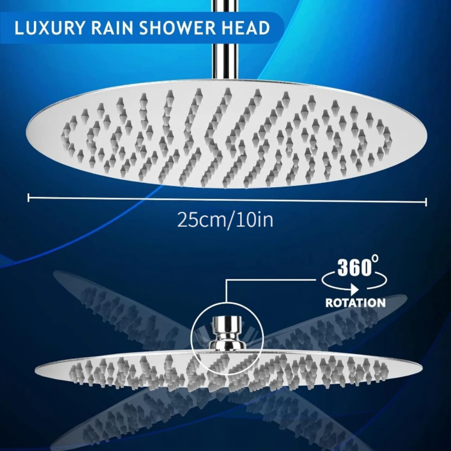 1pc 10 Inch Round Rain Shower Head High Pressure Flow Stainless Steel Rainfall Ultra-Thin Design-Pressure Boo