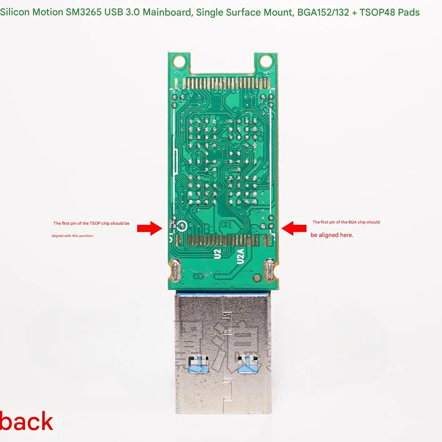 Фото Плата контроллера USB-накопителя Silicon Motion SM3265 USB 3.0, односторонняя печатная плата BGA132 + TSOP48 с контактными площадками для пайки №2