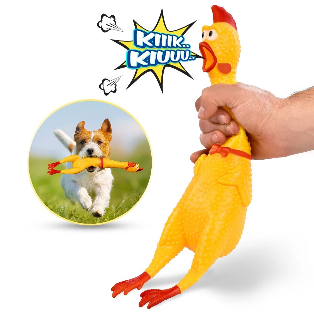 

Мерцающая курица, игрушка со звуком для собак, сверхпрочная забавная пищалка, Желтая резиновая игрушка для жевания курицы, собаки