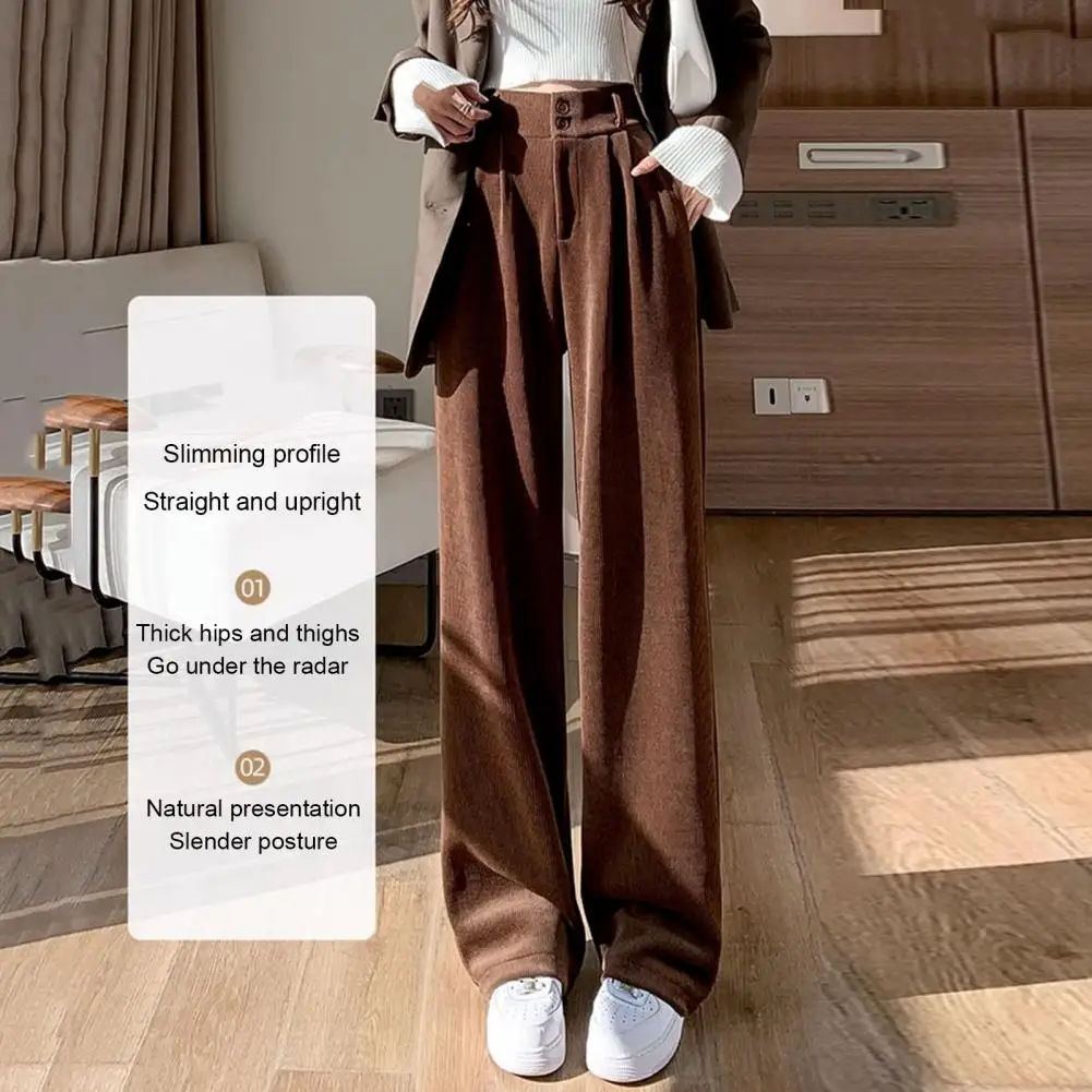 

Versatile Wide-leg Trousers Stylish High Waist Winter Wide Leg Pants Comfy Plus Velvet Trousers for Women Loose Straight Autumn