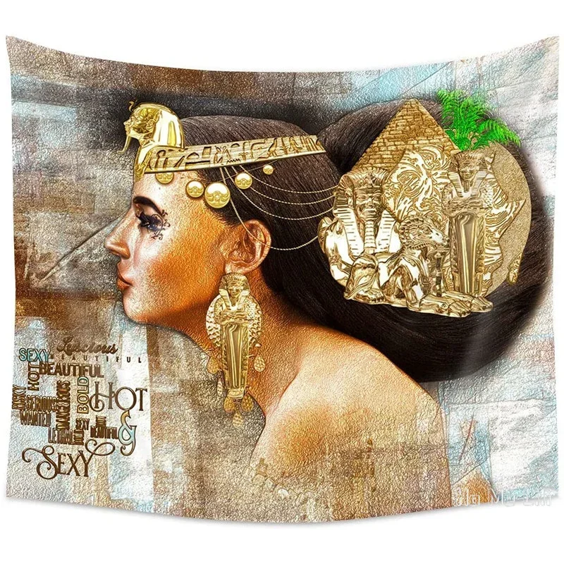 Egyptian Woman Fantasy Grunge Sphinx Hair Exuding Gold Pyramid Wall Hanging By Ho Me Lili Tapestry Decor For Dorm Home Office