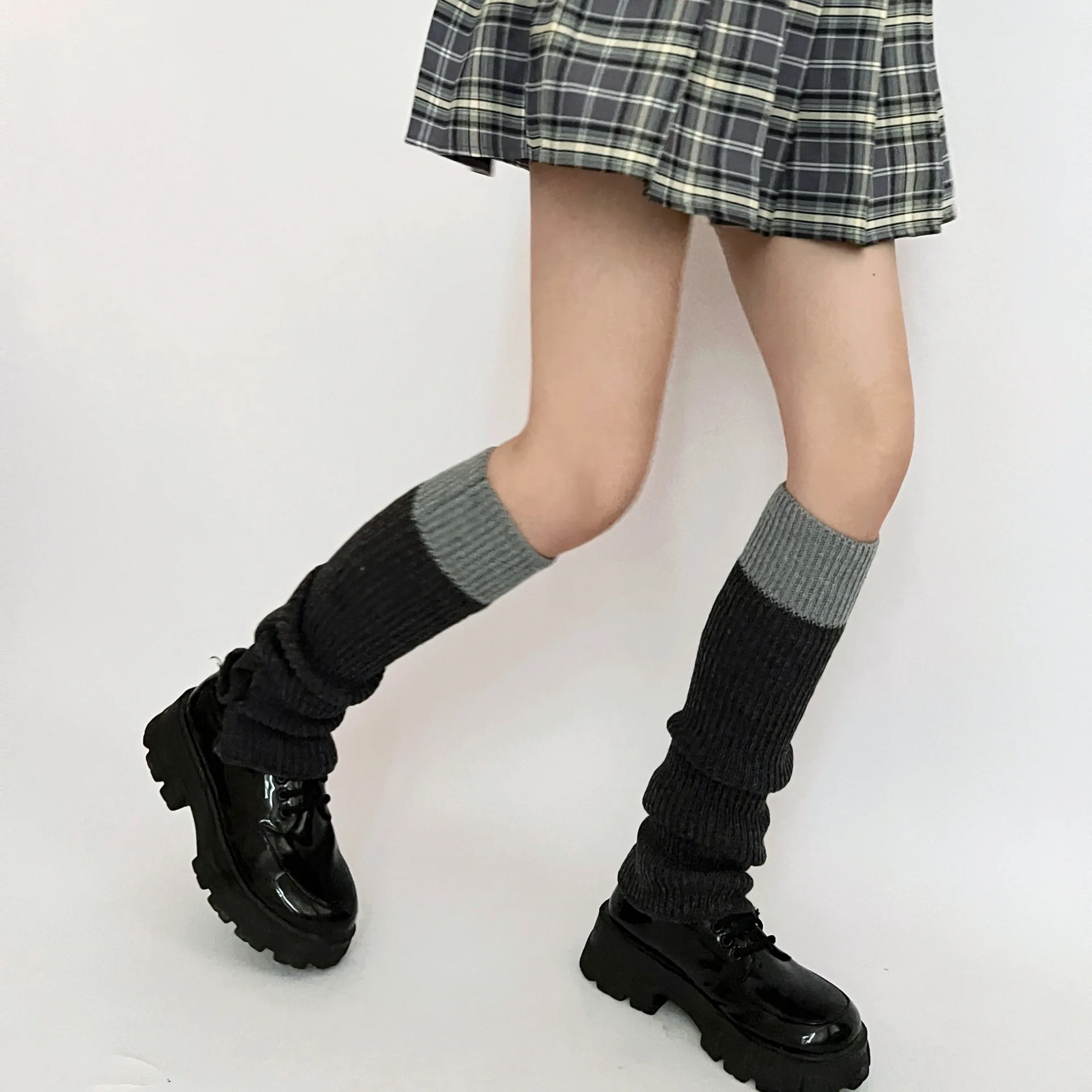 Women Knitting Leg Warmers School Student Acrylic Down  Trim Foot Cover Socks Middle Tube