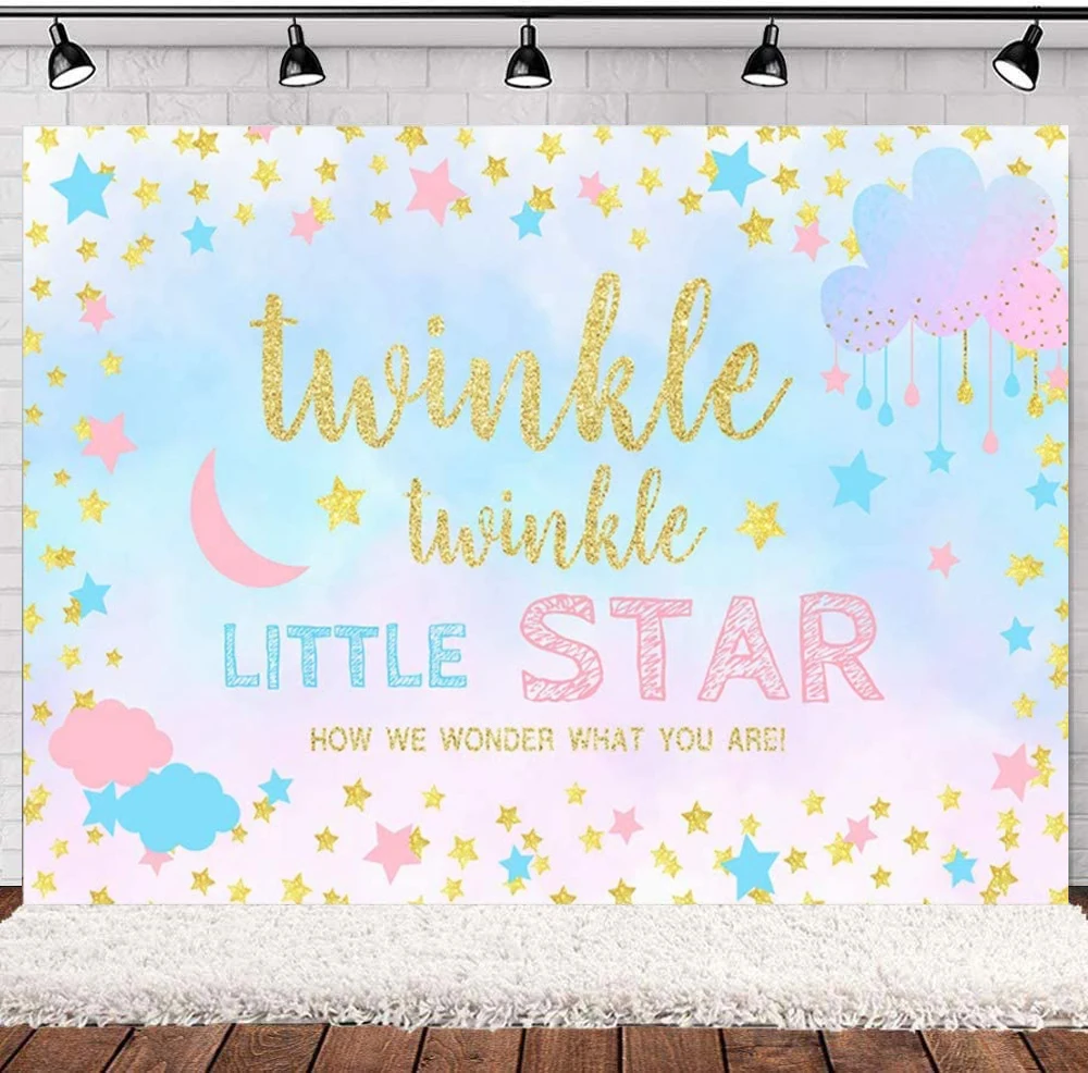 

Twinkle Twinkle Littler Star Gender Reveal Photography Backdrop Pink And Blue Cloud Background Gender Reveal Banner Backdrops