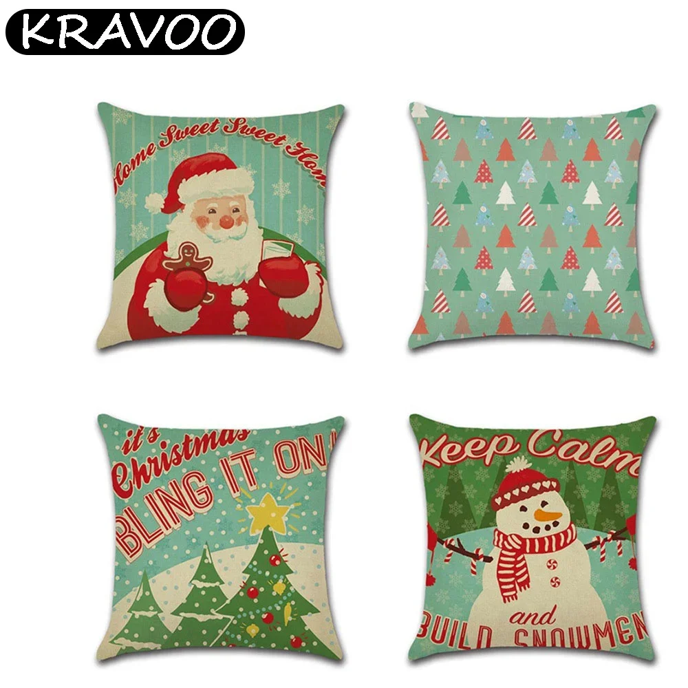 

Рождественская тематика, чехол для дивана, подушки, украшение для дома, декор для дивана, кровати, мультяшный Санта-Клаус, подушка со снеговиком 45x45 см, Cojines