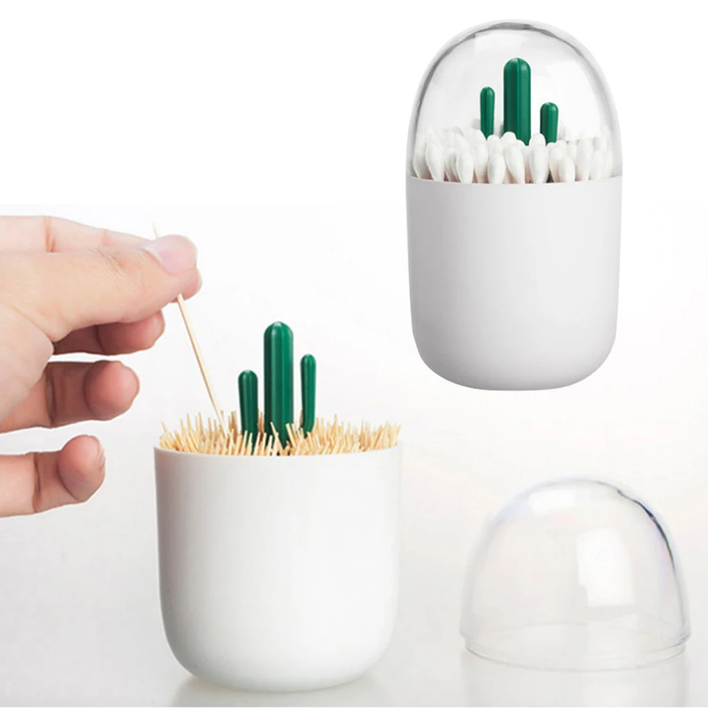 Cotton Swab Organizer Dustproof Swab Bud Holder Clear Round Plant Toothpick Dispenser for Bathroom  storage organizer