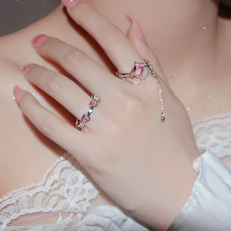 

Женское кольцо с розовым цирконом, Открытое кольцо с квадратной кисточкой, Ювелирное Украшение для девочек