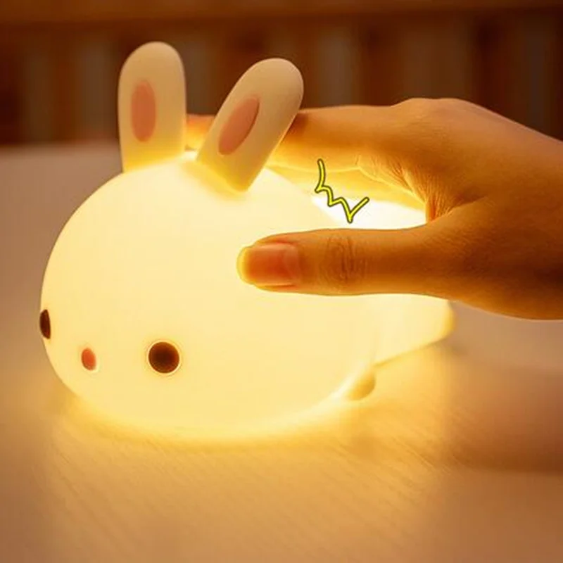 Сенсорный RGB светодиодный фонарь в виде кролика, 16 цветов, USB Перезаряжаемый силиконовый фонарь для детей, детская игрушка, праздничный подарок