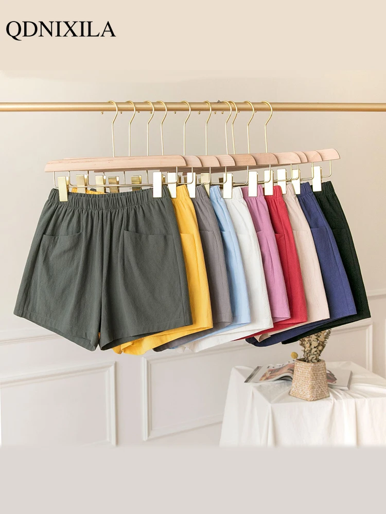 

2022 Summer New Women's Shorts Cotton Linen Thin Outfit High Waist Wide Legs Slim Loose Fashion Casual Basic Bottoming Shorts