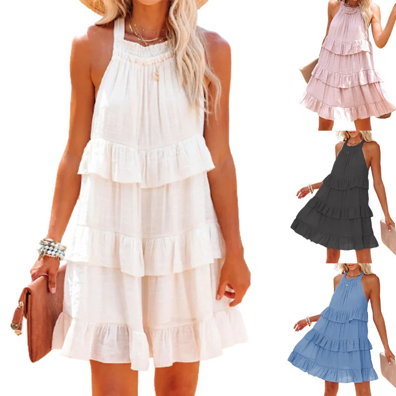 

2023 Summer Sleeveless Chiffon Dress Side Pocket Layered Loose Casual Dress Women's Dress