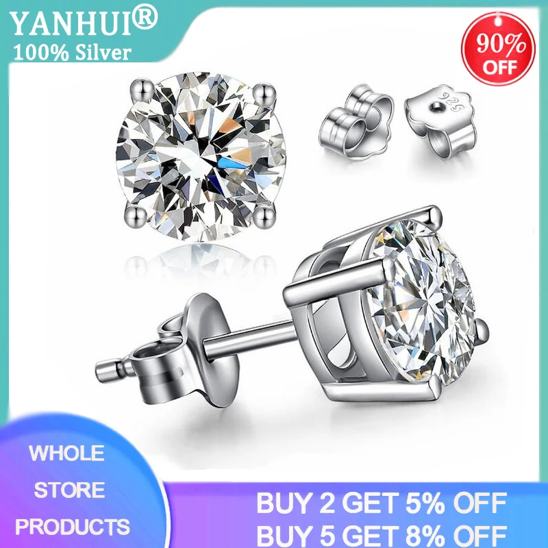 

Free Sent Certificate Tibetan Silver S925 Round Cut 2.0ct Zirconia Diamond Stud Earrings for Women Men Fashion Jewelry