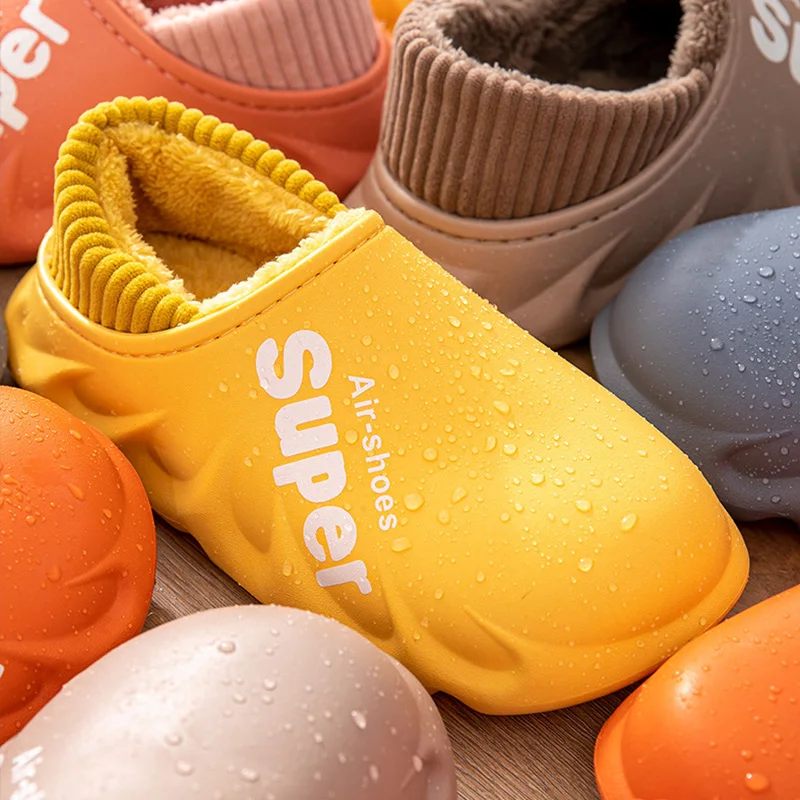 Winter Warm Plush Slippers EVA Non-slip Shoes For Men Women Couple Indoor Outdoor Waterproof Home Autumn Sports Cotton Slippers