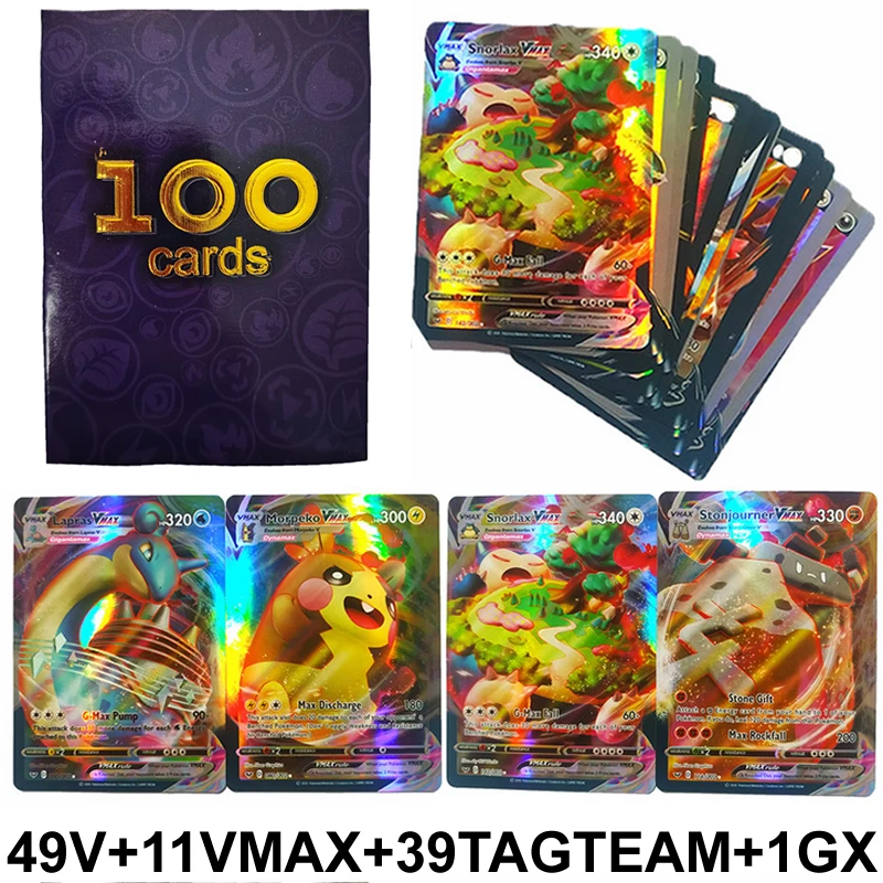 

100PCS Pokemon v Cards original GX EX MEGA VMAX Card pokimon cards Games Booster Box English Trading Collection Battle Card Toys