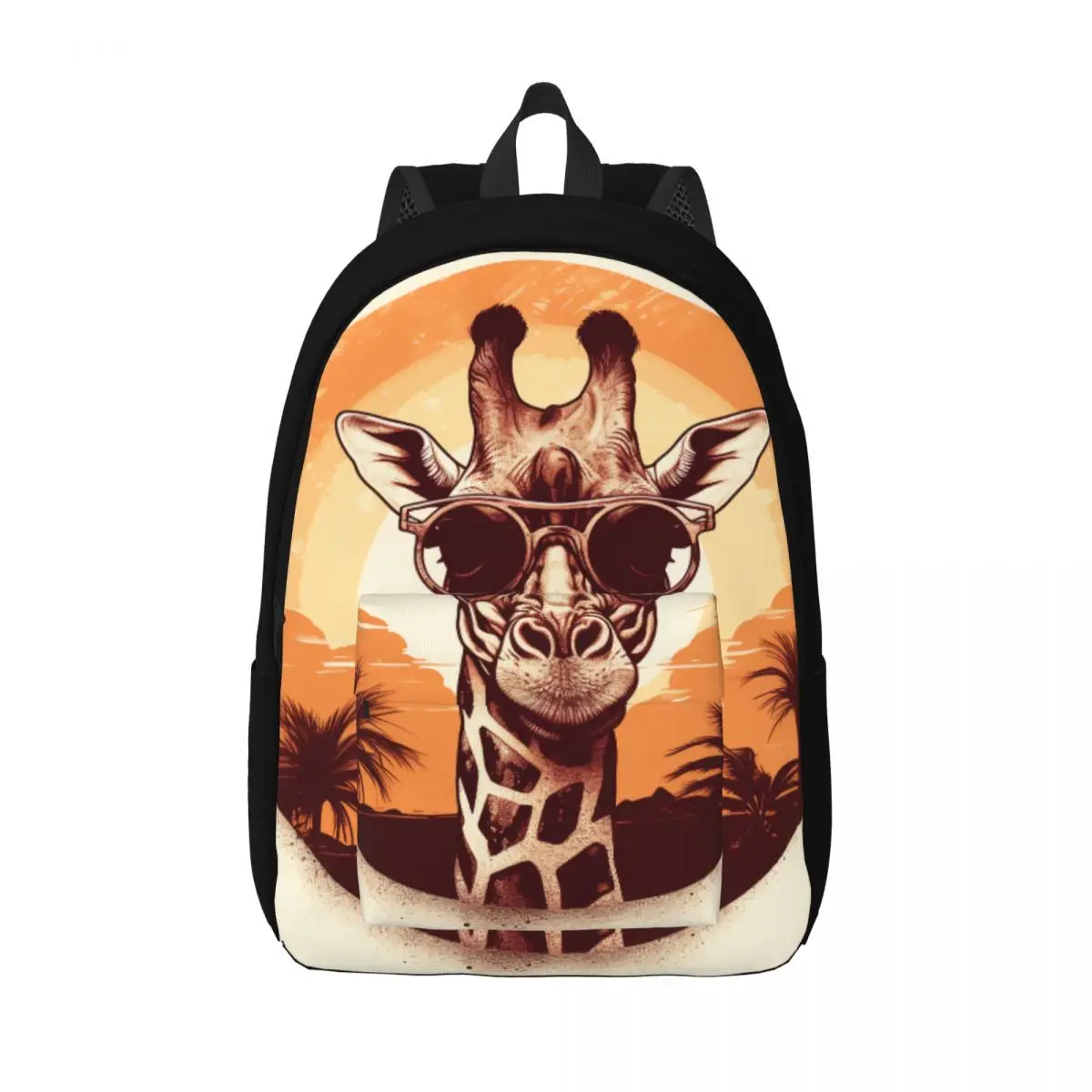

Giraffe Canvas Backpacks Sunset Animals With Sunglasses Retro Durable Leisure Backpack Summer Bags