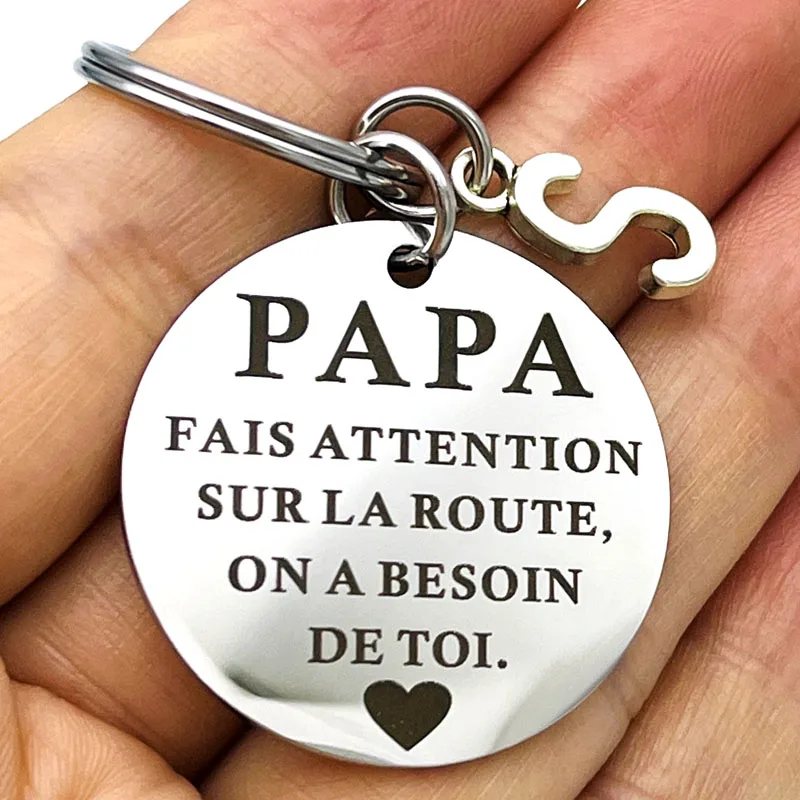 French PAPA FAIS ATTENTION SUR LA ROUTE Keychain Gifts for Dad Father's Day Gifts, Dad Birthday Christmas Gifts