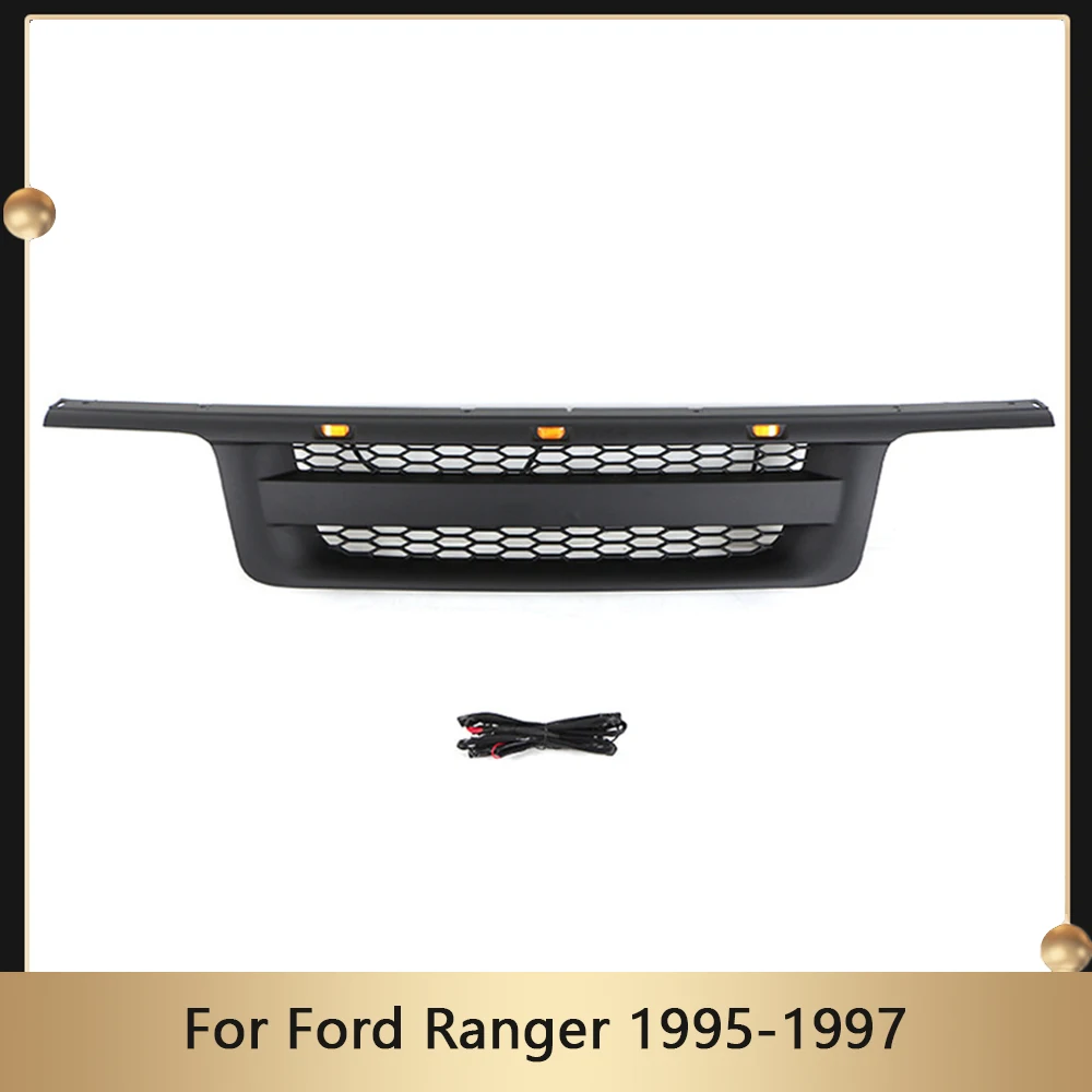 

ABS Mask Grill Racing Grills Inlet Guard Grid For Ford Ranger 1995-1997 Auto Front Bumper Cover Modified Upper Radiator Grille