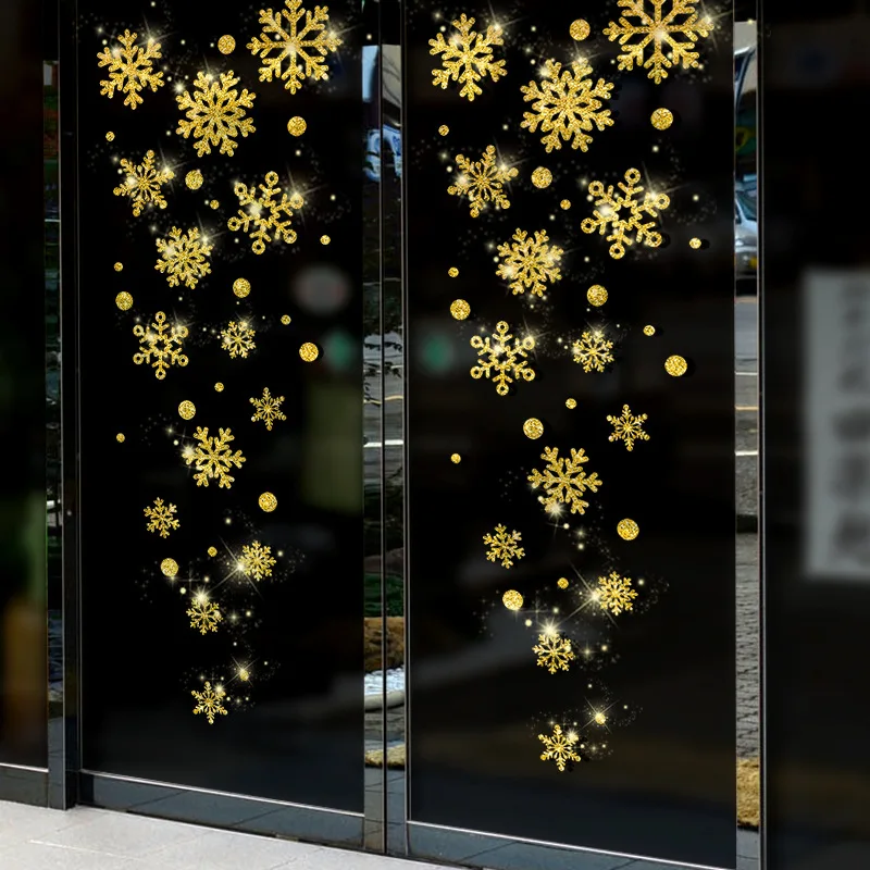 2020 Golden Color Snowflake Window Sticker Winter Glass Wall Kid Room Christmas Decoration for Home Shop New Year | Дом и сад
