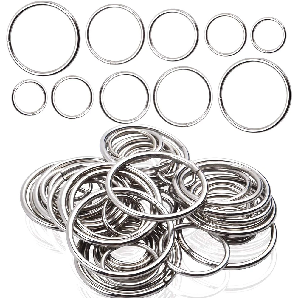 

50pcs Multi-purpose O-shaped Strap Buckles Metal Non Welded Rings Adjuster Belts Buckle for Chains Shoulder Strap,5 Sizes