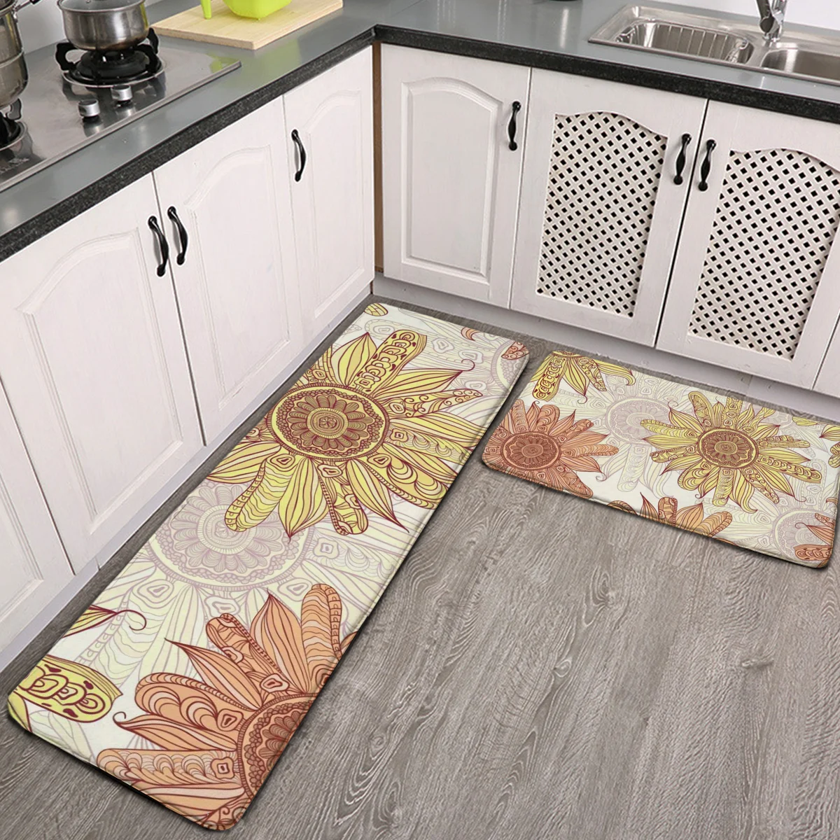 Kitchen Rugs Mat Set Of 2 Cool Sunflower Flowers Unique Cushioned Anti Fatigue Mat Kitchen Sink Floor Mats Carpet Standing Desk